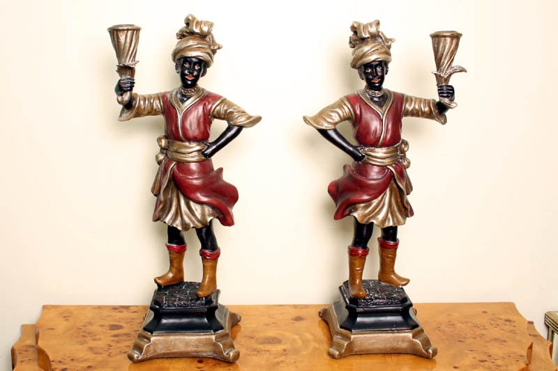 Beautiful Pair Bronze Blackamoor Candle Holders