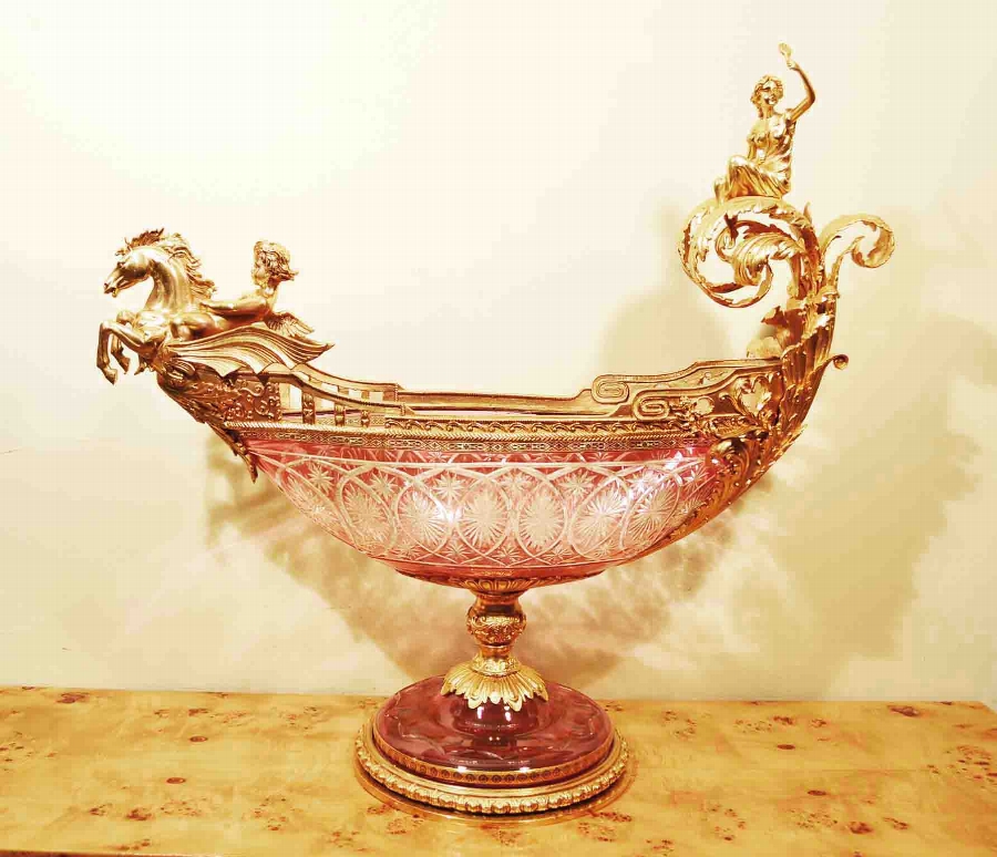 Huge Pink Cut Glass Centrepiece Ormolu Mounts