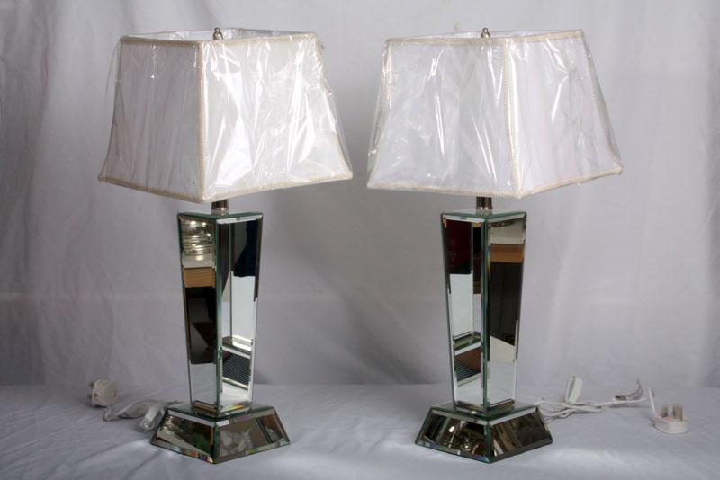 Stunning Pair Art Deco Mirrored Table Lamps