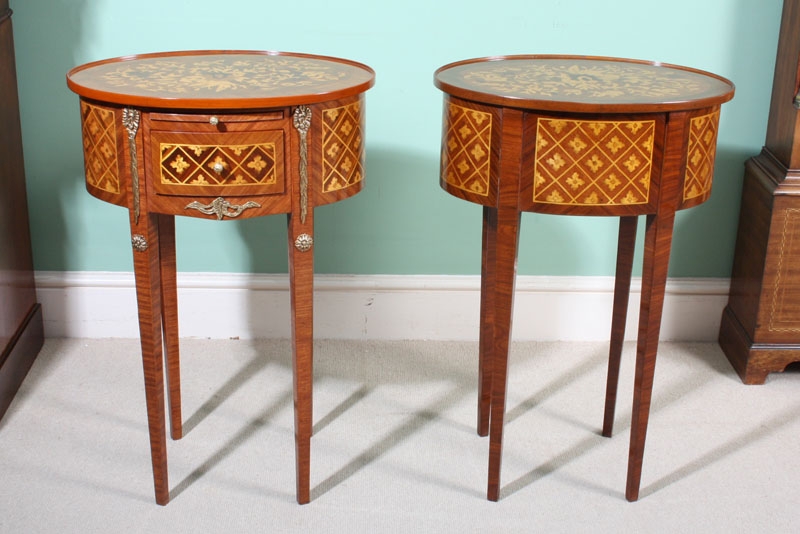 Stunning Pair Parquetry Side Tables Bedside Cabinets