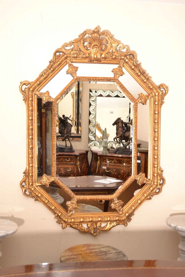 Fabulous Large Ornate Octagonal Italian Gilded Mirror