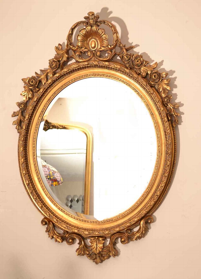 Beautiful Large Italian Gilded Decorative Oval Mirror