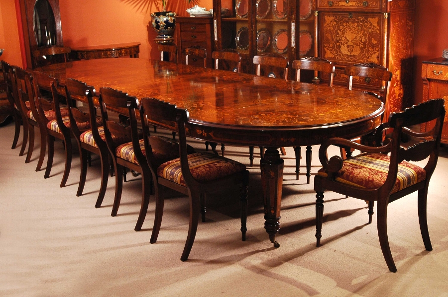 Victorian MarquetryWalnut Dining Table & 14 Chairs