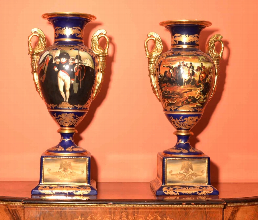 Pair French Empire Porcelain Vases Napoleonic