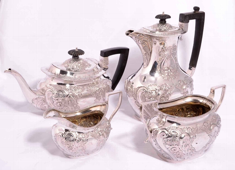 Antique English Silver Tea & Coffee Set London 1897