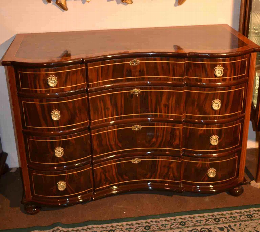 Biedermeier Walnut Serpentine Inlaid Commode