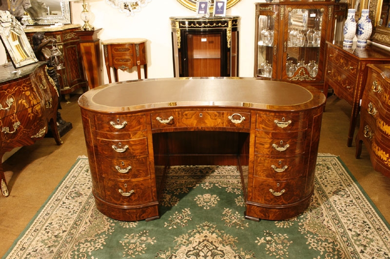 Large Victorian Burr Walnut Kidney Partner's Desk