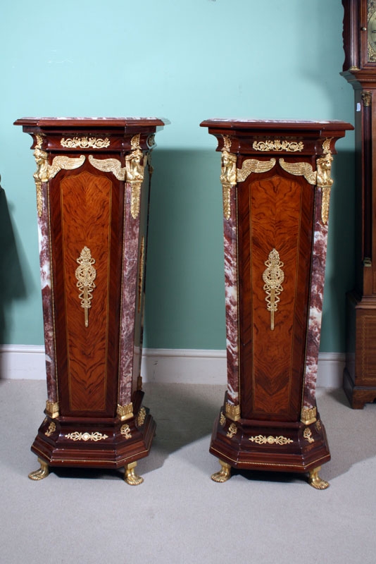 Pair of Exquisite Empire Marble Topped Pedestals