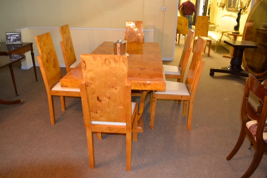 Stunning Art Deco Birdseye Maple Dining Table 6 Chairs