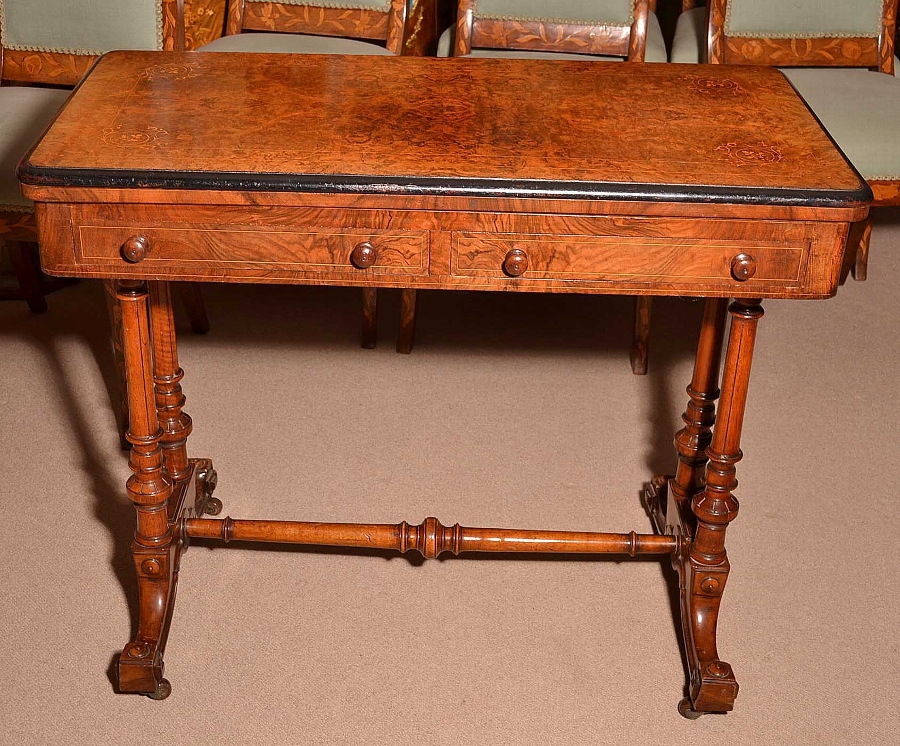 Antique Victorian Burr Walnut Card Table Desk C1860