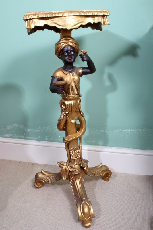 Highly Ornate Gilded Blackamoor Pedestal Stand