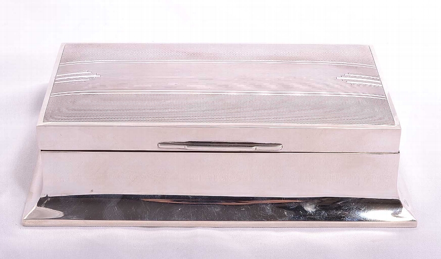 Antique Art Deco silver cigarette, card box,casket 1935