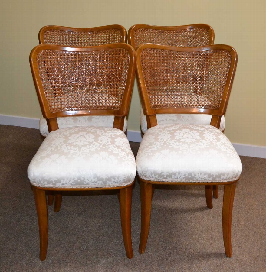 Antique Set 4 Art Deco Walnut Dining Chairs Circa 1920