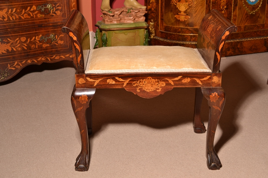 Antique Dutch Marquetry Mahogany Stool C1800