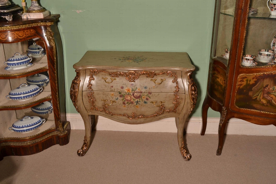 Vintage Venetian Stlye Lacquered Painted Commode Chest