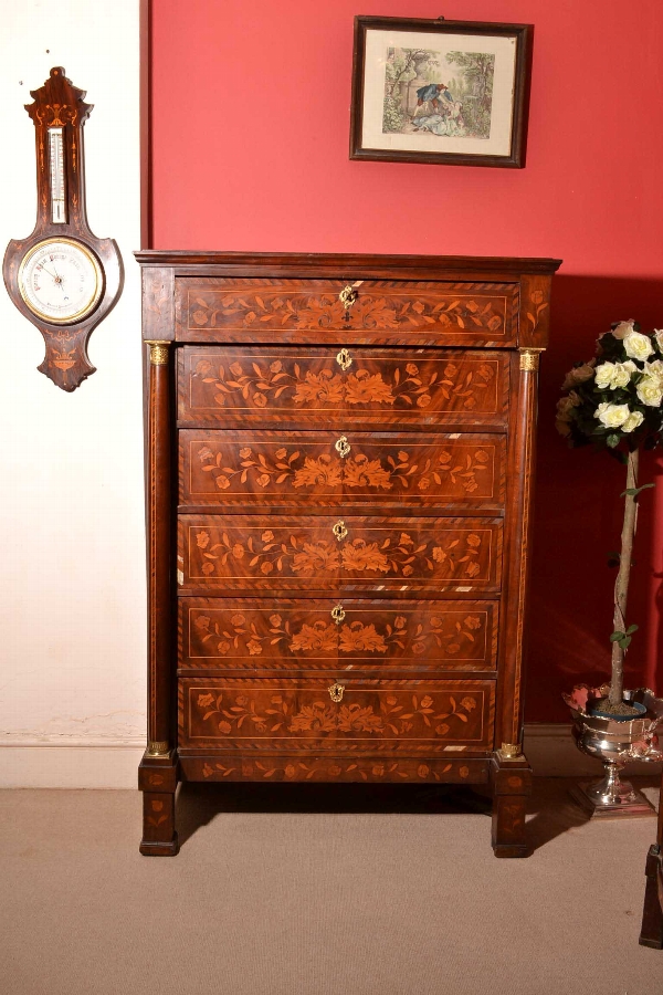 Antique Dutch Marquetry Walnut Chest of Drawers c.1800