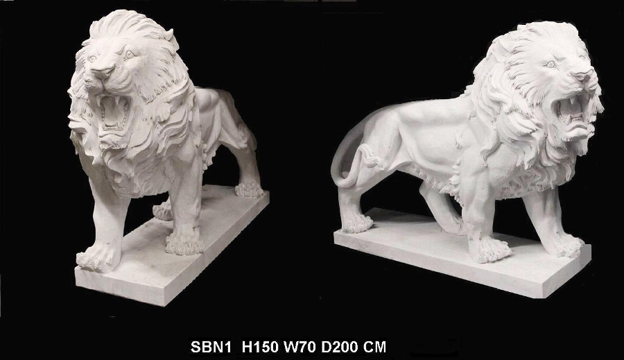 Huge Lifesize Pair of Gorgeous Vintage Marble Lions