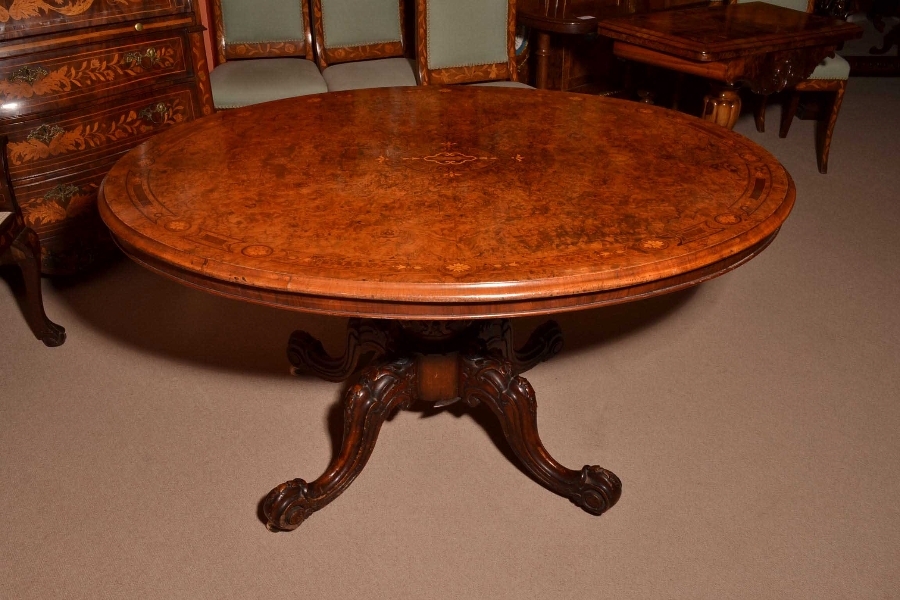 Antique Victorian Inlaid Burr Walnut Loo Table c.1870