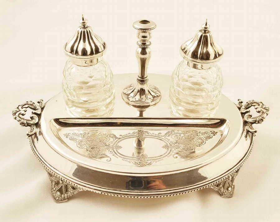Antique English Silver plated Ink well Circa 1870