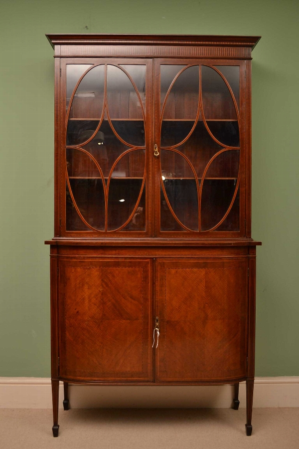 Antique Edwardian Inlaid Bookcase / Display Cabinet