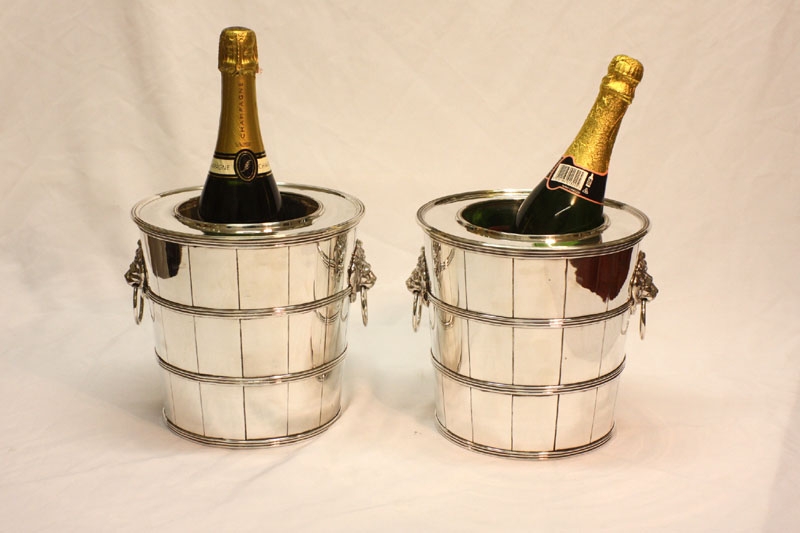 Pair Sheffield Silver Plate Barrel Champagne Coolers