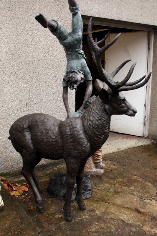 Magnificent Life Size Bronze Reindeer Statue