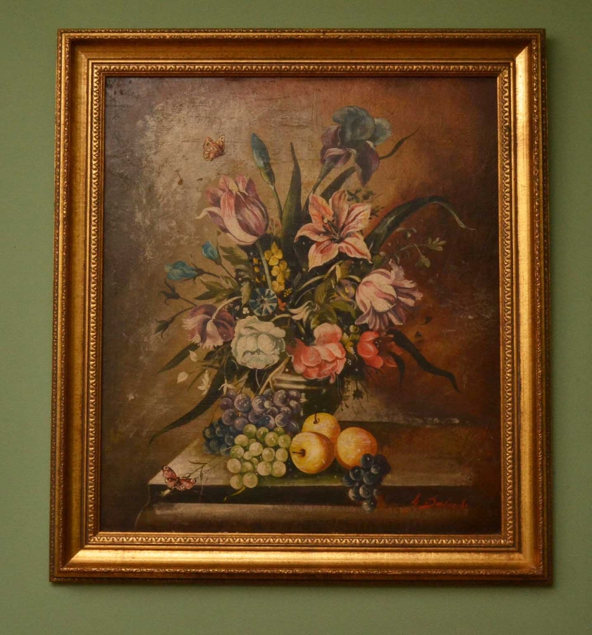 Vintage Oil Painting "Fiori e Frutta" Fruit & Flowers