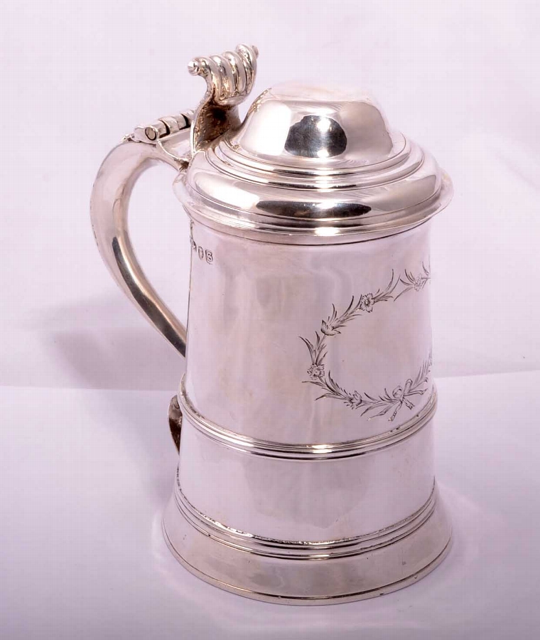 Antique George III sterling silver lidded tankard 1773