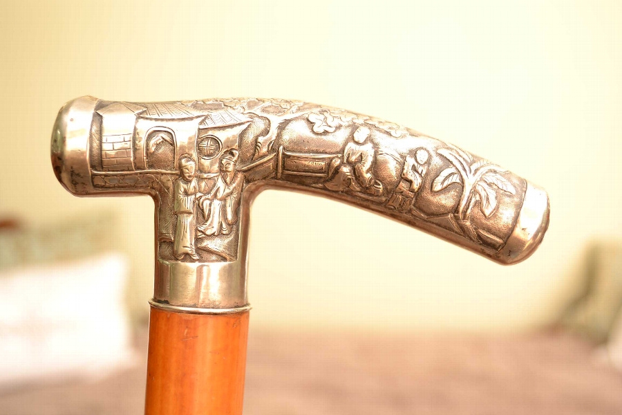 Antique Chinese Walking Stick with silver handle c.1900