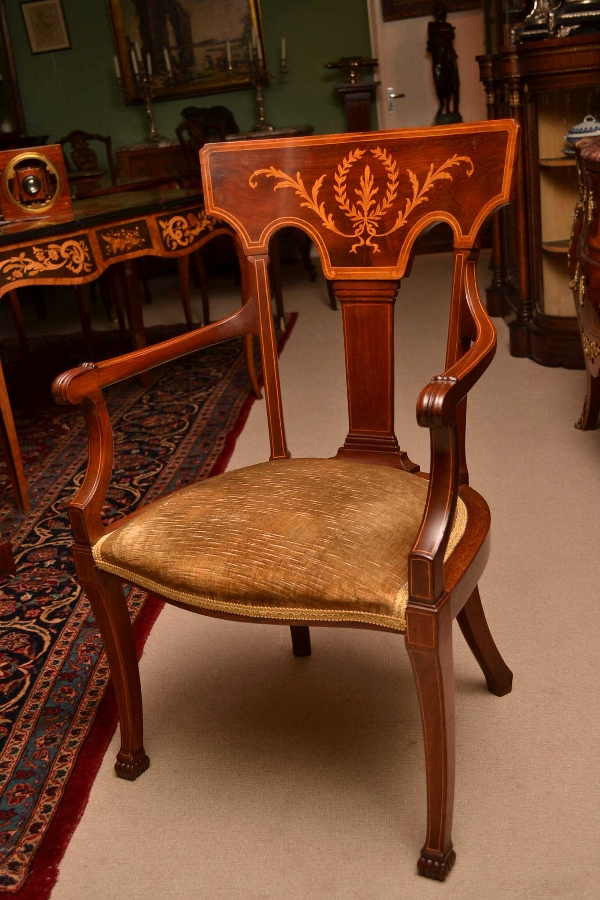 Antique Edwardian Mahogany Inlaid Armchair c.1900