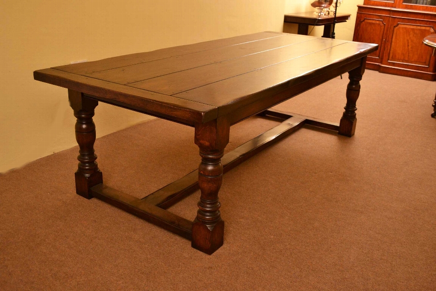 Vintage English solid oak refectory dining table 8ft6"