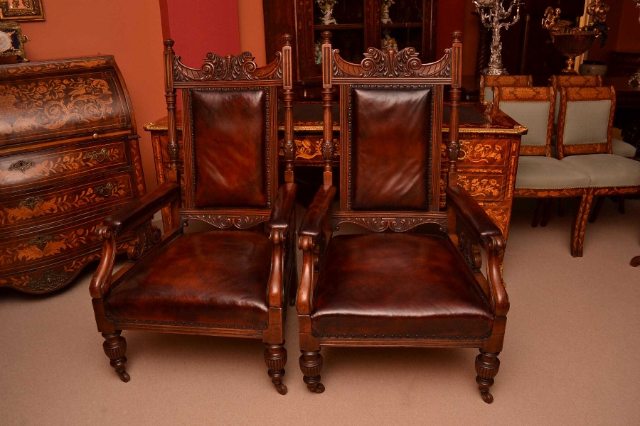 Antique Pair of English Leather Armchairs C1900