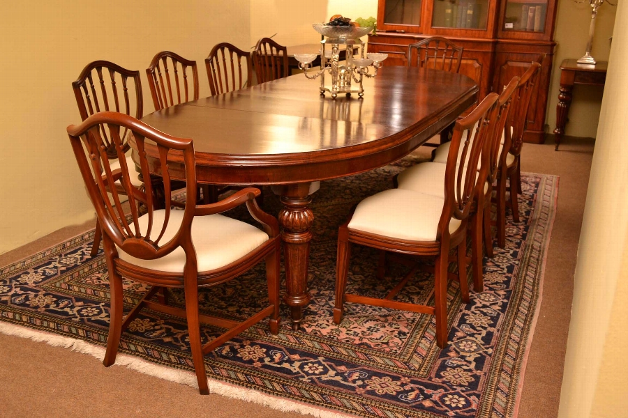 Antique Victorian Dining Table & 10 Chairs Hepplewhite