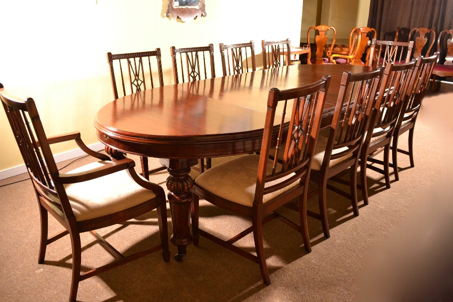 Antique Victorian Dining Table & 10 Arrowback Chairs