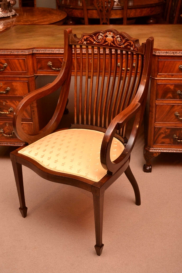 Antique Edwardian Mahogany Inlaid Armchair C.1900