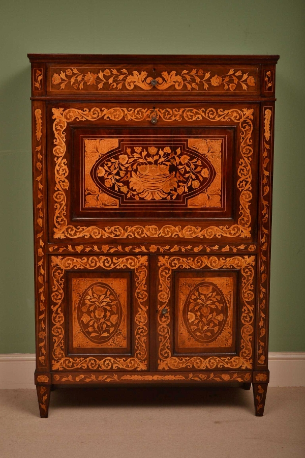 Antique Dutch Marquetry Secretaire Cabinet C 1800