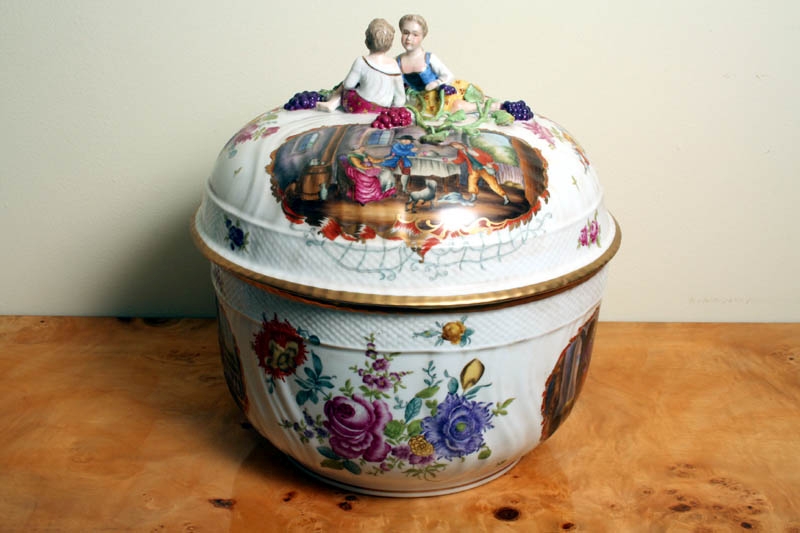 Magnificent Dresden Hand Painted Porcelain Tureen