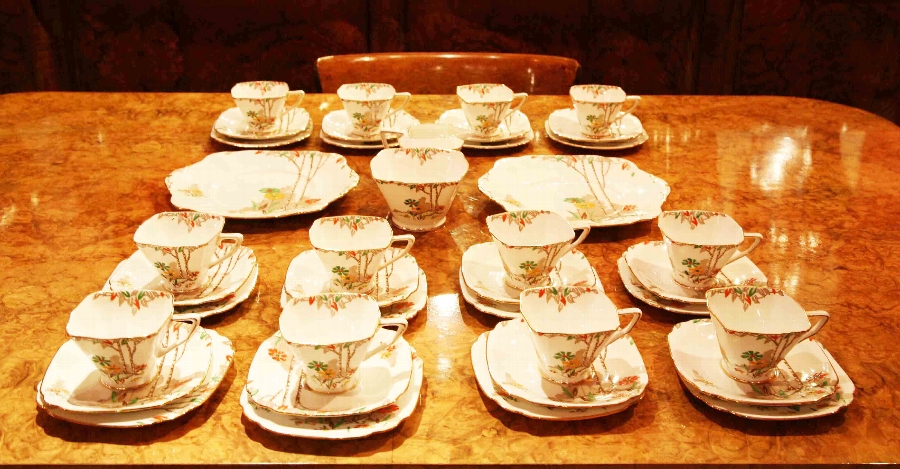 Antique Art Deco Porcelain Tea Set x 12, C 1920