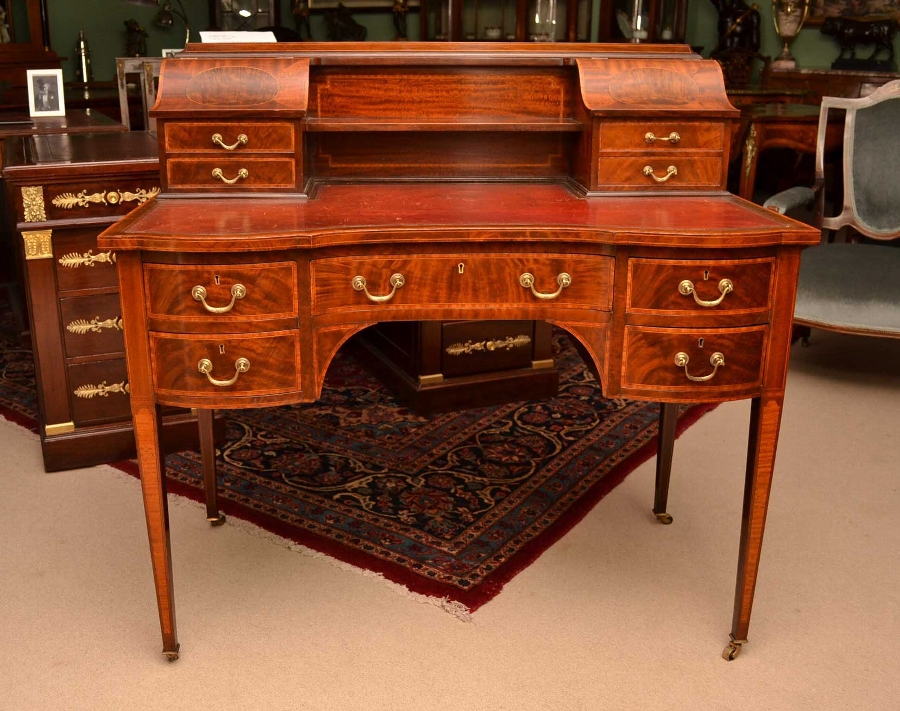 Antique Edwardian Inlaid Mahogany Writing Table Desk