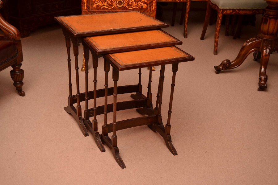 Vintage Nest of 3 Tables Mahogany Leather Inserts