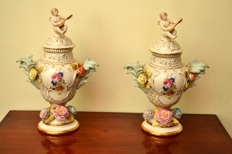 Superb Pair Hand Painted Dresden Porcelain Vases