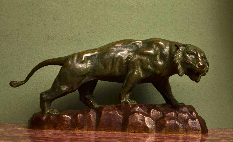 Antique Art Deco Bronze Panther Sculpture Rousseau