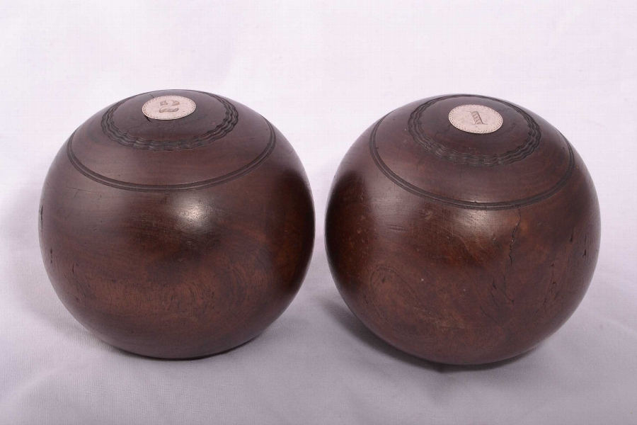 Antique Bowling Balls Silver Inserts 1903 -pair