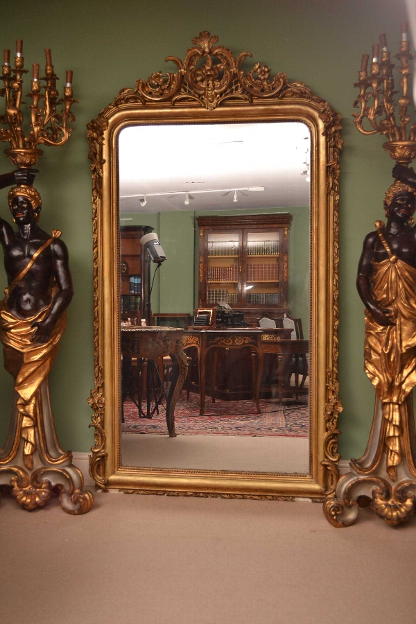 Antique Elegant French Giltwood Overmantle Mirror