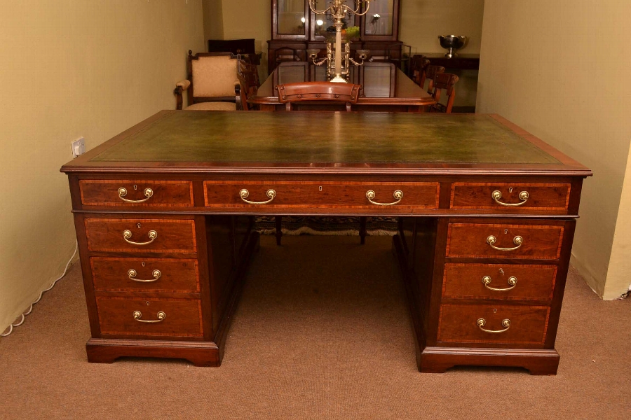 Antique Victorian Inlaid Partners Pedestal Desk C1880
