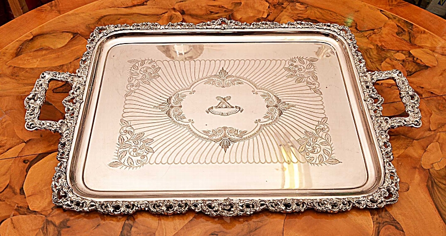 Antique Silver Plated Gallery Tray C1870