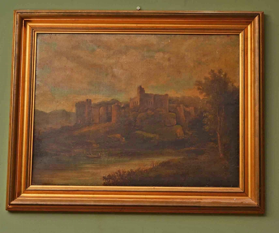 Antique Oil Painting Castle Ruins XIX Century