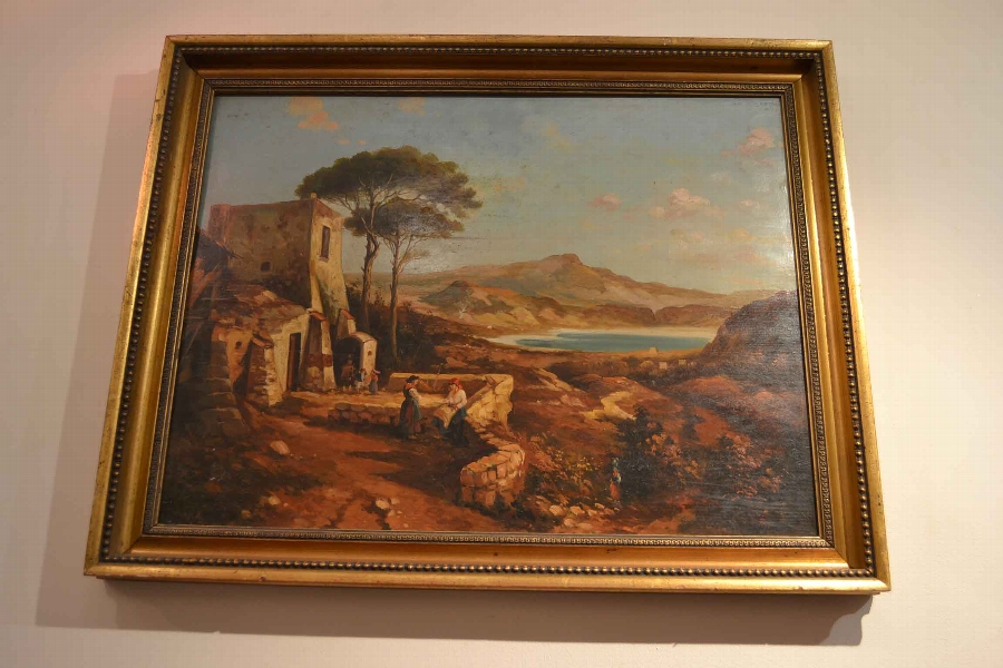 Antique Painting Neapolitan Landscape by Postiglione