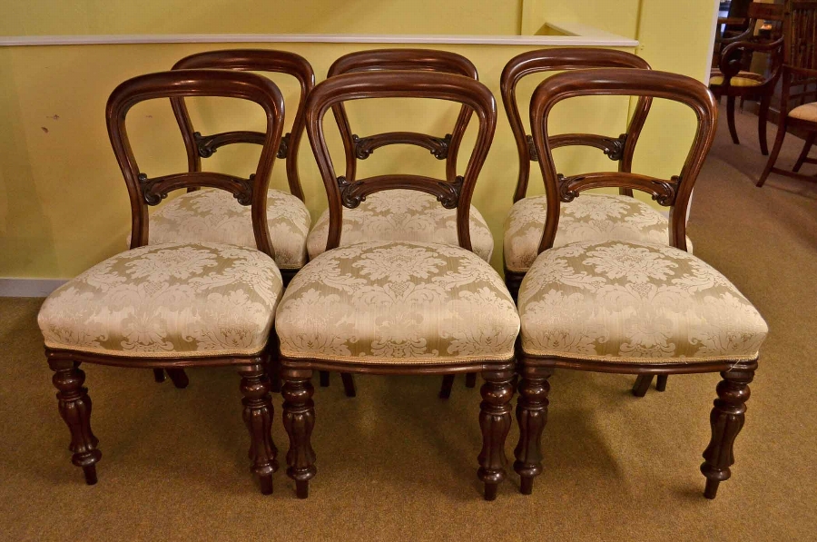 6 Antique Victorian Balloon Back Dining Chairs C1840