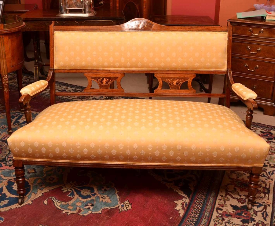 Antique Edwardian Rosewood Inlaid Sofa Chaise C 1900